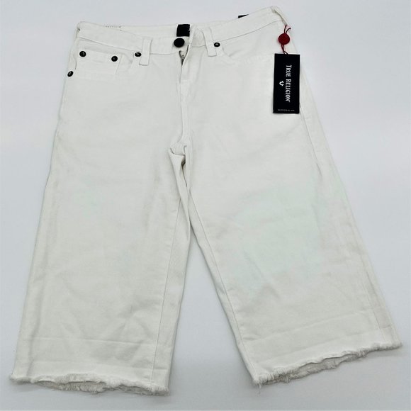 True Religion Women's Geno Rolled Up Jeans Shorts White Frayed Hem-Size 20-NWT - Picture 1 of 5